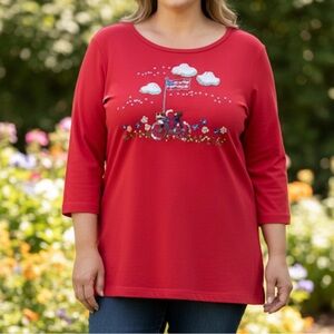 Quacker‎ Factory Red White Blue American Flag Sequin Bicycle 3/4 Sleeve Top 1X